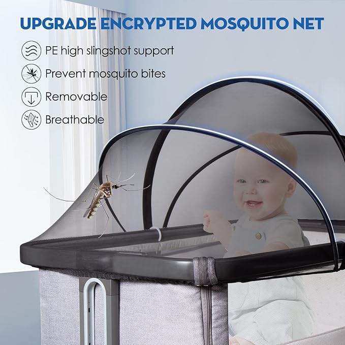 Beberoad Love Bassinet Mosquito Net Cover - Breathable Mesh Canopy with 2-Way Zipper for Baby Cribs, Bedside Sleepers & Travel Cribs (Black)