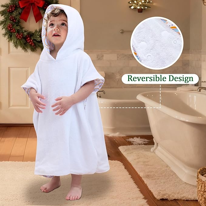 VOOVA & MOVAS Double-Layered Toddler Poncho Towel with Hood (2-4 Years, 20x21 Inches) | Ultra Soft & Absorbent Cotton | Thick Baby Bath Towel for Swimming, Beach, Shower & Winter,Rainbow
