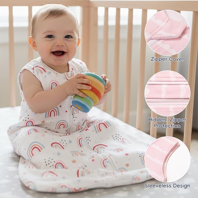 PHF Warm Micro-Fleece Baby Sleep Sack 6-12 Months, Soft Baby Wearable Blanket, 2-Way Zipper Sleeping Bags, 2 Pack Comfy Toddler Sleeping Sack for Girls, Medium Size, Rainbow