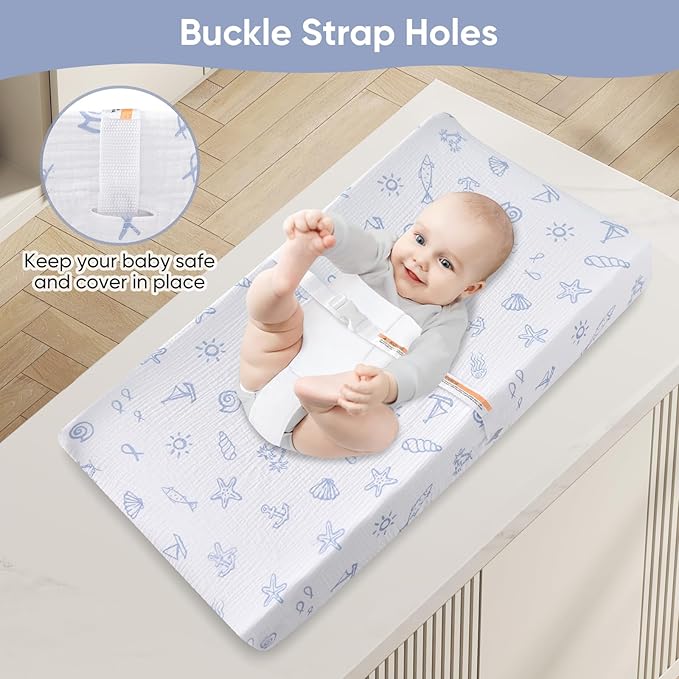 Changing Pad Cover for Baby Girls Boys - 100% Organic Cotton Muslin Changing Pad Sheets with Secure 360° Elastic Fit, Ultra-Soft for Delicate Skin, 2 Pack
