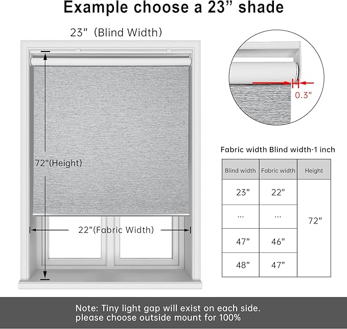 Homebox Cordless Blackout Roller Shades for Windows, 100% Room Darkening Blinds with Thermal Insulated Easy Install Spring System for Home, Living Room, Nursery (41" W x 72" H, Light Grey)