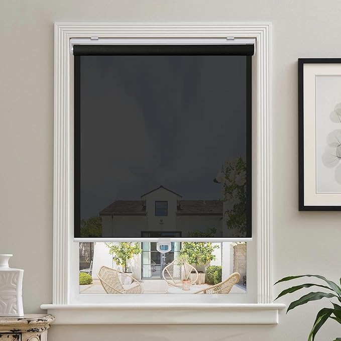 AOSKY Cordless Roller Shades for Windows Light Filtering Shades with 5% Openness Solar Screen Semi Sheer Roller Blinds UV Protection for Office and Home. Easy to Install 31" W x 72" H (Black)