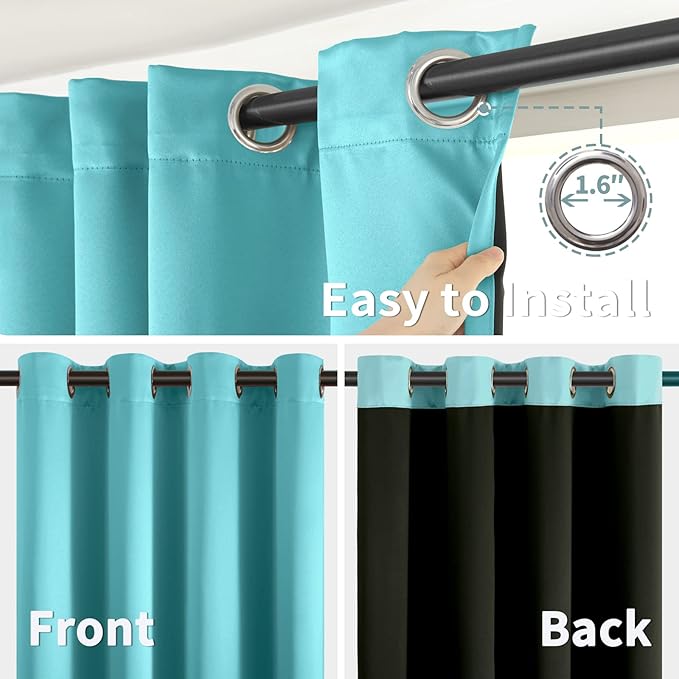 BGment Aqua Blackout Curtains 95 Inches Long 2 Panels Set for Living Room, Thermal Insulated 100% Light Blocking Curtains & Drapes, Grommet Soundproof Curtains for Bedroom Window, Each 52 Wide