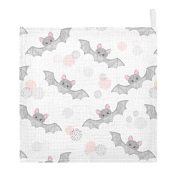 vvfelixl Baby Muslin Washcloths Cute Watercolor Flying Bats Baby Burp Cloths Cotton Baby Face Towel for Newborn Infants Boys Girls Soft and Absorbent 11.8 X 11.8 in, 3 Pack White