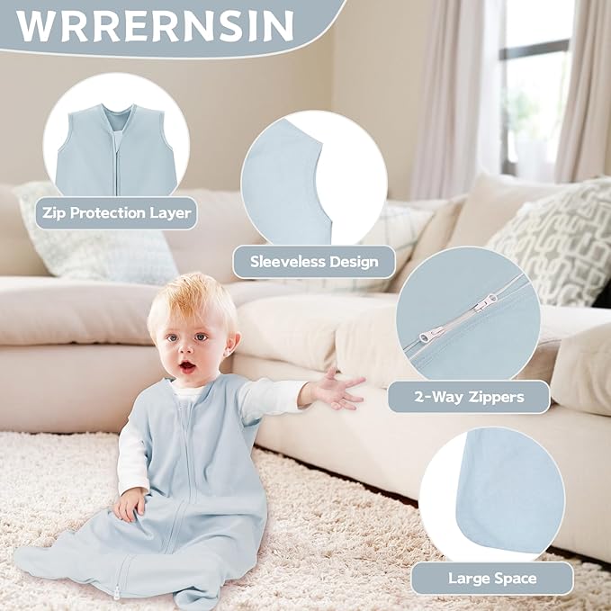 Wrrernsin 3 Pack Baby Sleep Sack 18-24 Months 100% Cotton TOG 0.5 Baby Sleeping Bag 2-Way Zipper Toddler Wearable Blankets Comfy Stretchy Summer Sleep Sacks