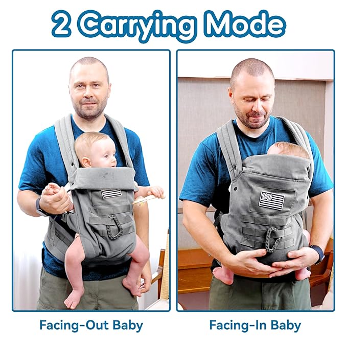Baby Carrier, Lumbar Support Infant Carrier (0-36M, 8-33 lbs) with Foldable Headrest Carabiners for Big and Tall Parents, Men, Women, Grey