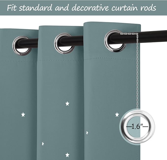 NICETOWN Greyish Blue Star Blackout Curtains for Kid's Bedroom, Grommet Thermal Insulated Room Darkening Nursery Curtains for Living Room/Thanksgiving, (34 x 54 Inch, Set of 2 Panels)
