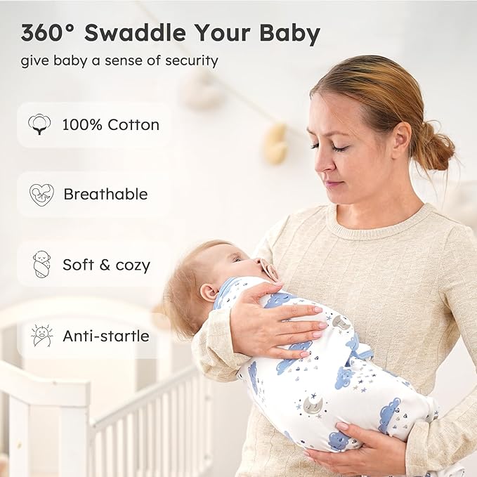 Yoofoss Baby Swaddles for Newborns 100% Organic Cotton, Adjustable Swaddle Sleep Sack 3-6 Months Newborn Swaddle Sack, Breathable Soft(Medium)