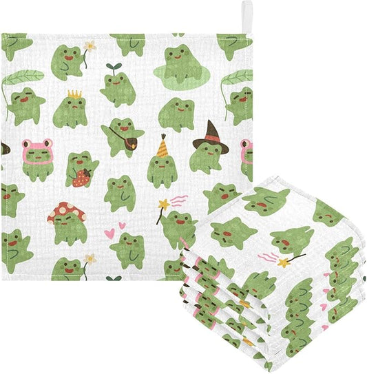 Cute Toads Frogs Baby Muslin Washcloths Soft Face Towel for Newborns, 11.8 X 11.8 Inch, 3 Pack