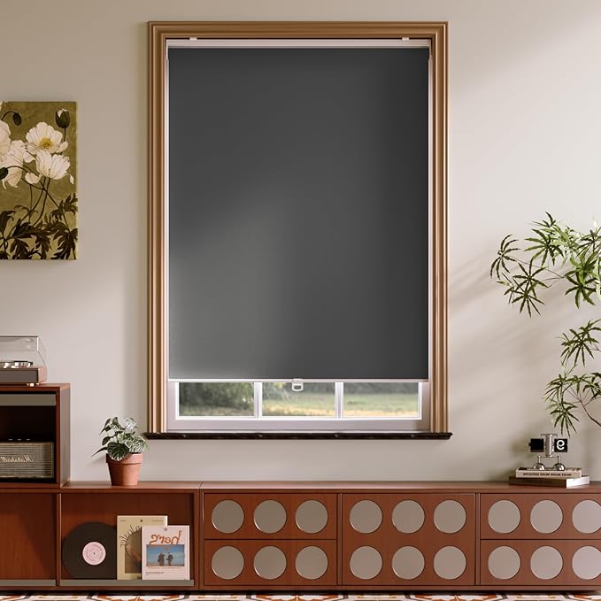 Cordless Roller Shades Blackout Blinds for Windows Room Darkening Rolled Up Shades with Spring System, UV Protection Window Shades Door Blinds for Home and Office (Grey, 70" W x 72" H)