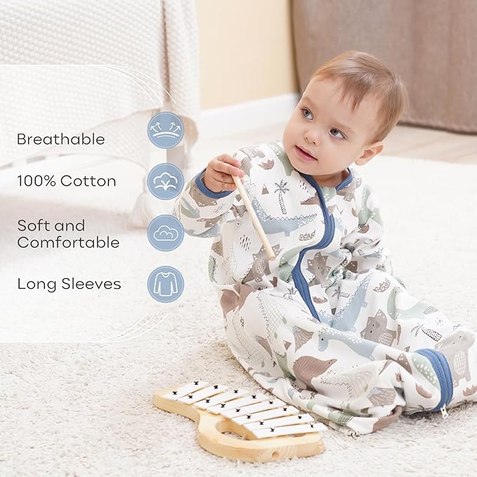 Yoofoss Baby Sleep Sack 18-24 Months Long Sleeve Wearable Blanket Baby 100% Cotton 2-Way Zipper 0.5 Tog Toddler Sleeping Sack, Lightweight(X-Large)