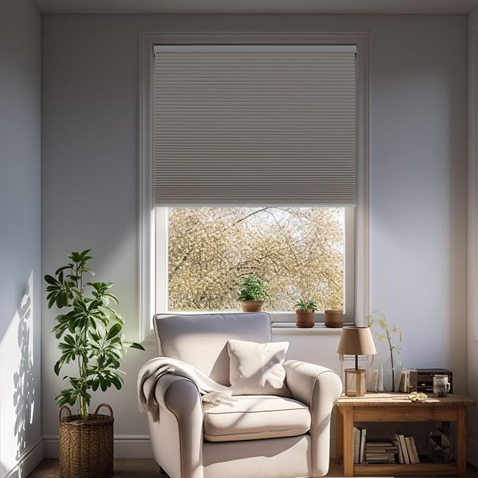 Changshade Blackout Blinds, Cordless Cellular Shades, Honeycomb Blackout Shades, Room Darkening Blinds, Pull Down Window Shades, Easy to Install Honeycomb Window Blinds for Home&Office, Beige