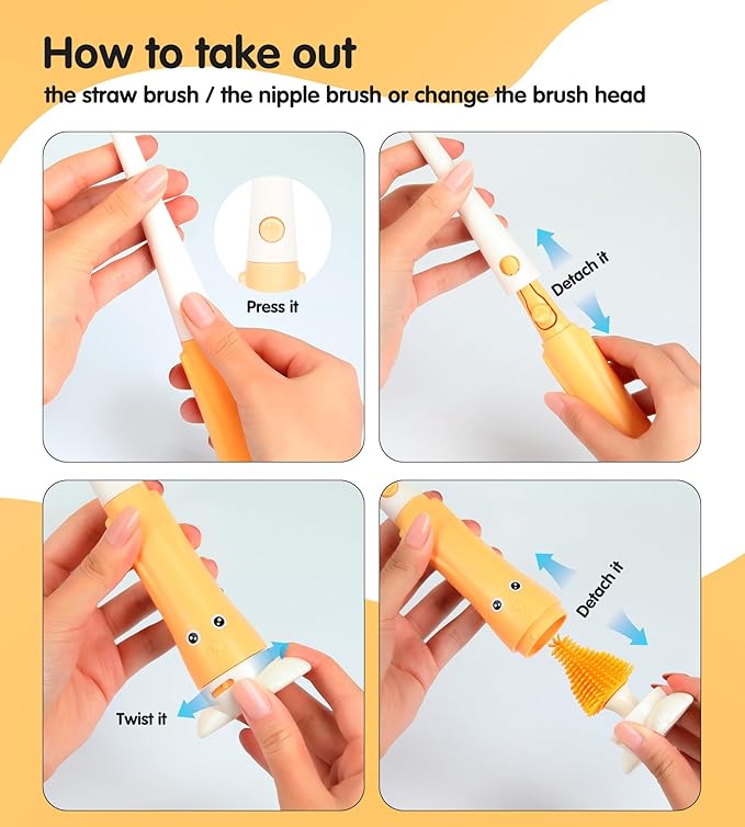 FURNIPLAS 7-in-1 Bottle Cleaner Brush Kit, Long Handle Silicone Baby Bottles Cleaning Brush Set, 360° Flexible Multifunctional Water Bottle Washer for Baby Bottles, Breast Pump, Spout, Nipple & Straw