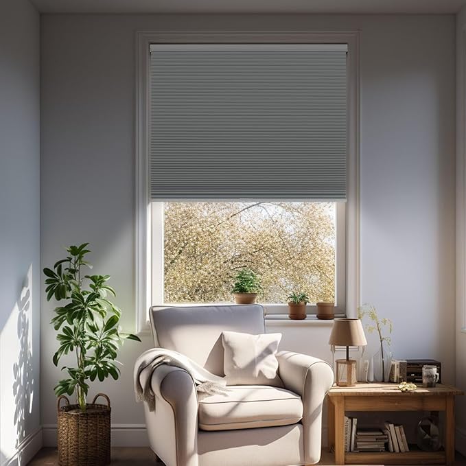 Changshade Blackout Blinds, Cordless Cellular Shades, Honeycomb Blackout Shades, Room Darkening Blinds, Pull Down Window Shades, Easy to Install Honeycomb Window Blinds, 24" W x 36" H, Grey