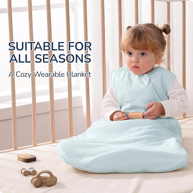 usbettas 1.0 Tog 2.5 Tog Baby Sleep Sack, 100% Cotton Baby Sleeping Bag 3-24M, 2-Way Zipper Baby Wearable Blanket