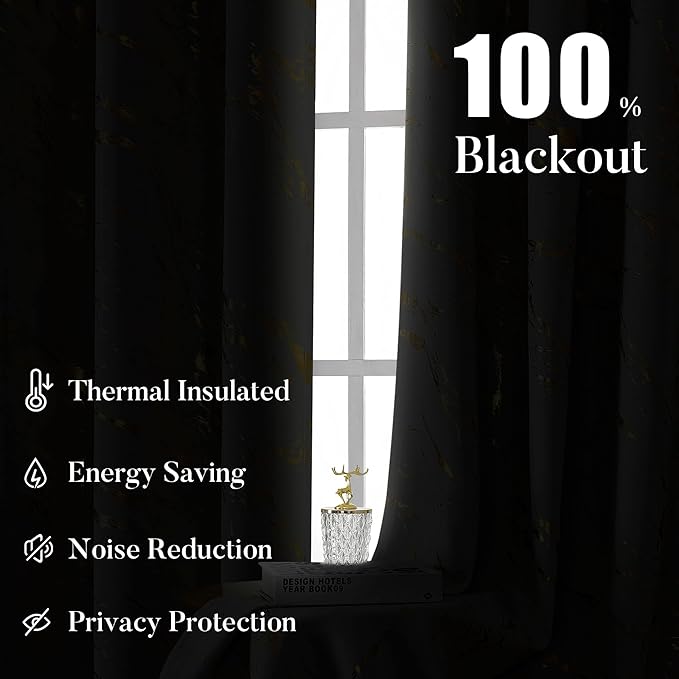 WUBODTI Navy Blue Kids 100% Blackout Curtains for Boys Bedroom 72 Inches Long 2 Panels, Cute Star Patterned Thermal Insulated Nursery Curtain Grommets Room Darkening Space Curtain Drapes for Baby