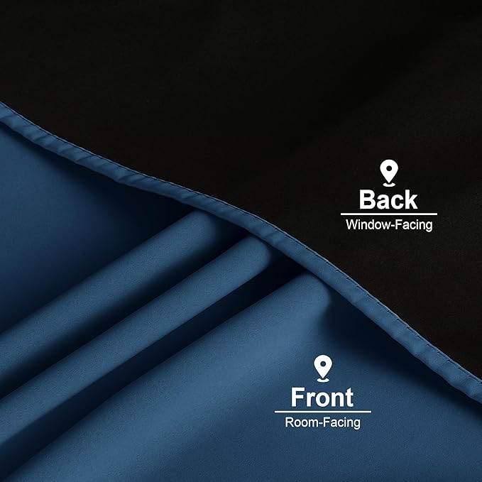 NICETOWN Moroccan Blue 100% Blackout Window Curtain Panels, Cold and Full Light Blocking Drapes with Black Liner for Nursery, 84 Inches Drop Thermal Insulated Draperies, 52 inches Wide, 2 Pieces