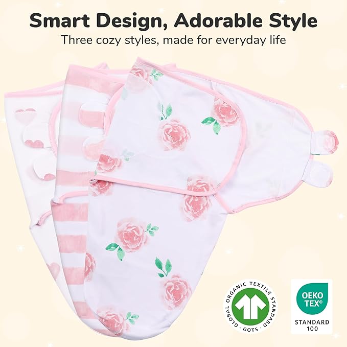 Mama Cheetah Preemie Swaddle Sack, Organic Swaddling Sleep Sacks for Preemies, Swaddle Blanket Wrap, Easy Swaddles for Premature Baby Girl 4-7 lbs, Newborn Essentials, 3-Pack, Cotton, Love You