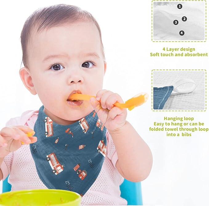 vvfelixl Firefighters Pattern Baby Burp Cloths, Baby Muslin Washcloths for Boys Girls, Cotton Baby Face Towel for Newborn Infants Soft and Absorbent 11.8 X 11.8 in, 5 Pack Blue