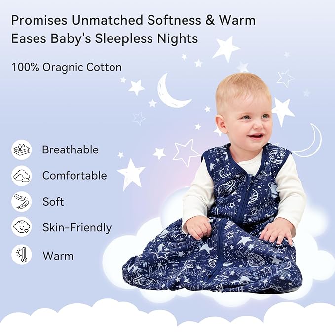 Unnivoll Baby Sleep Sack 0-6 Months 3 Pack 100% Cotton Lightweight 0.5 TOG Wearable Blanket Baby Sleep Bag with 2-Way Zipper for Newborn Infant Blue