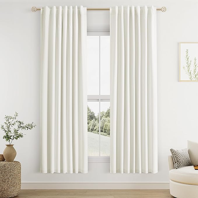 Guken Ivory 100% Blackout Curtains 78 Inch Length 2 Panels Set for Living Room Bedroom Back Tab Thermal Insulated Black Out Linen Drapes Room Darkening Window Curtains 78 Inches Long