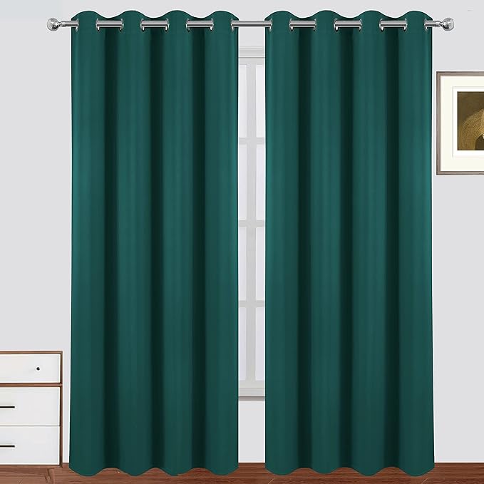 LEMOMO 100% Blackout Curtains 52 x 95 Inch Sea Teal Curtains 2 Panels Darkening Thermal Insulated Bedroom Curtains