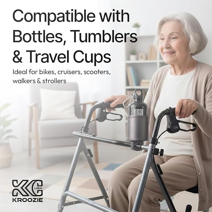 Kroozie 2.0 Bicycle Cup Holder - The Ultimate Bike Cup Holder for Beach Cruisers, E-Bikes, Scooters, Strollers – A premium stainless steel handlebar drink holder that lasts