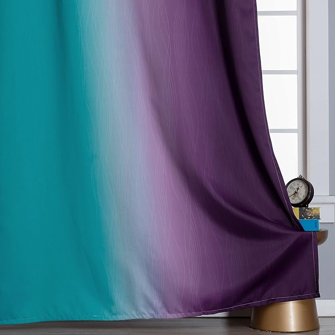Estelar Textiler Ombre Teal and Purple Blackout Curtains 72 Inch Length 2 panels, Grommet Thermal Insulated Gradient Drapes for Kids Room, Full Light Blocking Blackout Curtains for Bedroom, 42x72 Inch