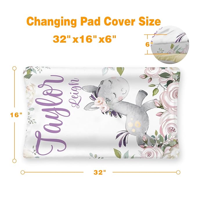 Custom Changing Pad Cover Set - Jersey Knit Ultra Soft Unisex Waterproof Diaper Changing Table Covers with Personalized Name for Baby Boys Girls - Comfy Cozy 2 Pcs Set Style12