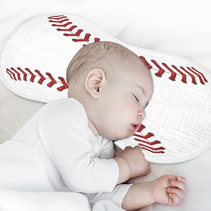 WELLDAY Muslin Baby Burp Cloths Set of 2, Soft Absorbent Sport Baseball Print Muslin Washcloths, Bibs, Face Towel for Newborn Boys Girls, 22 x 11 Inch