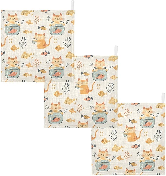 vvfelixl Cat Watch Fish Tank Baby Burp Cloths Baby Muslin Washcloths for Boys Girls Cotton Babys Face Towel for Newborn Infants Soft and Absorbent 11.8 X 11.8 in, 5 Pack
