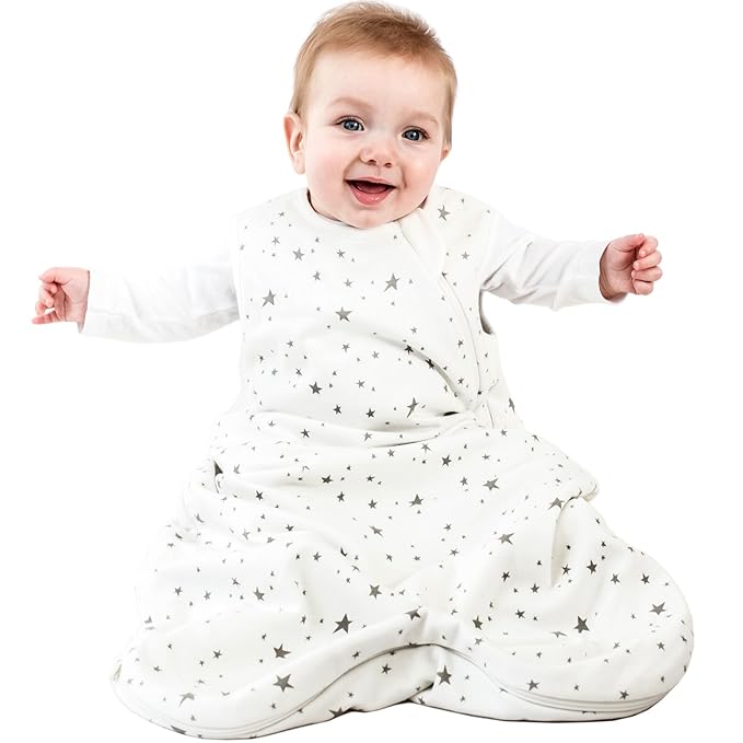 Woolino Merino Wool and Organic Cotton Baby Sleep Bag - 4 Season Classic Sleep Sack for Baby - Two-Way Zipper Sleeping Bag for Baby and Toddler - 6-18 Months - Stars