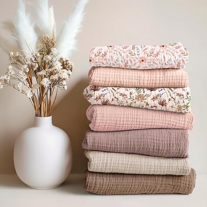 lulumoon Mini Crib Sheets 2-Pack: Soft Muslin Cotton Pack and Play Sheets for Playard Mattress - Boho Floral Print for Girls