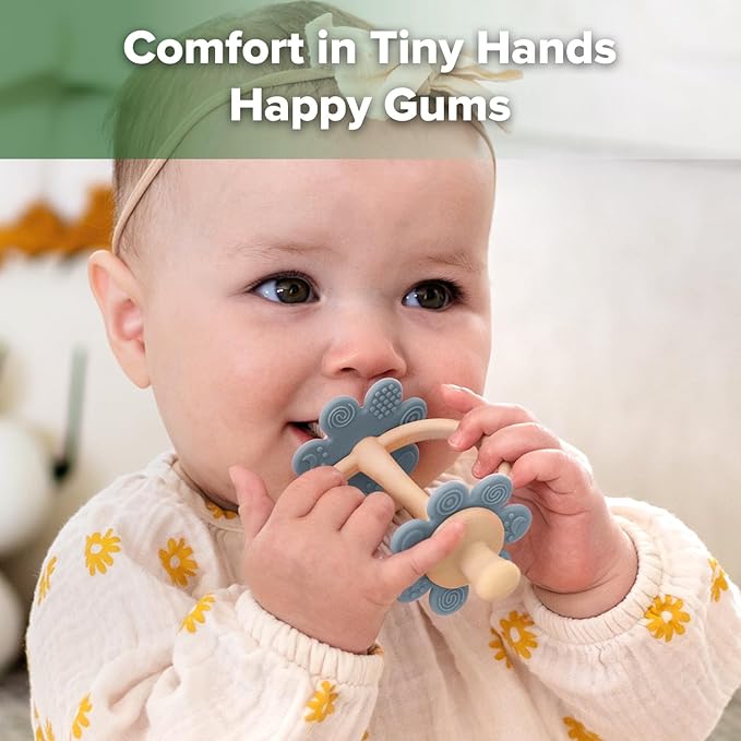 haakaa Silicone Baby Teether Toys,Nipple-Shaped End for Gum Massage,360° Baby Toothbrush Head for Self-Brushing Training,Easy to Grip - Sky Blue