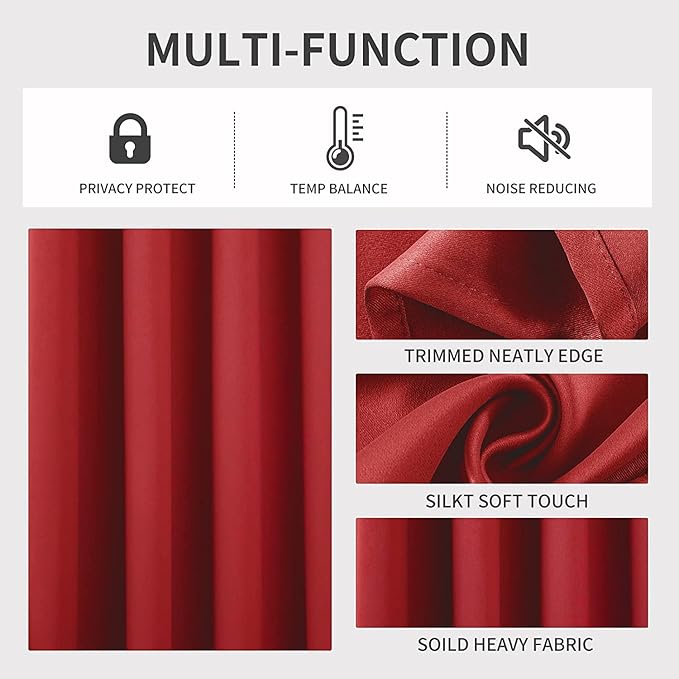 Joydeco Blackout Curtains 84 inches Long 2 Panels Set, Thermal Insulated Long Curtains & Drapes 2 Burg, Room Darkening Grommet Drapes for Bedroom Living Room Windows (W42 x L84 Inch, Red)