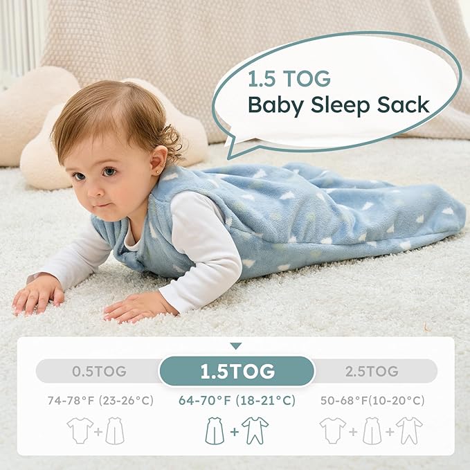 Yoofoss Baby Sleep Sack 6-12 Months, 1.5 Tog Sleep Sack, Fleece Baby Wearable Blanket with 2-Way Zipper, Infant Sleeping Sack, Soft Warm Lightweight(Small)