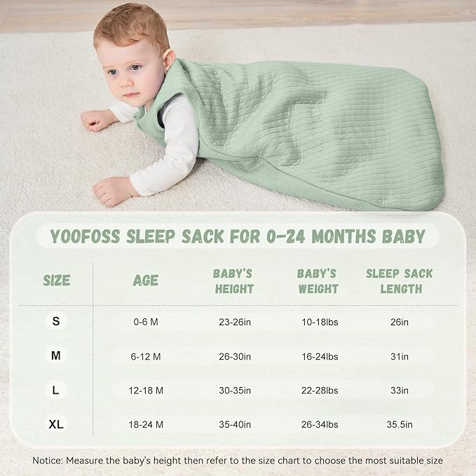 Yoofoss Baby Wearable Blanket TOG 2.5 Winter Sleep Sack 18-24 Months, 100% Organic Cotton Toddler Sleeping Sack with 2-Way Zipper Warm Quilted Sleep Sack