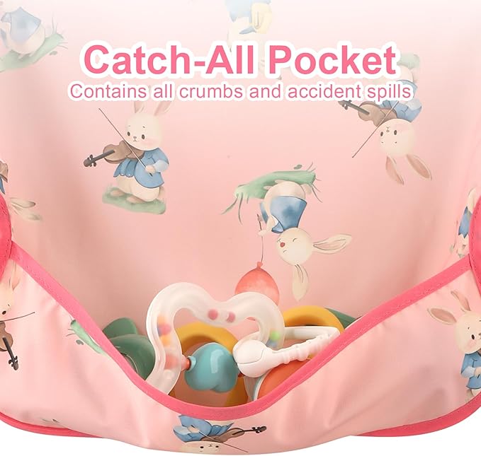 Accmor 4 Pack Long Sleeve Bibs, Baby Smock Waterproof Sleeved Bib Smock for Baby Toddler 6-36 Months