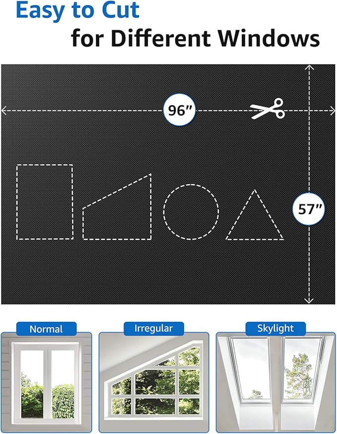 Sumobaby Blackout Curtains for Bedroom Portable 96”x59”Black Out Window Cover with Heat-Resistant Hook&Loop Tape,100% Blackout Shades,NoDrill Blinds for Windows DIY Cut Fit for Nursery&Dorm Room,Black