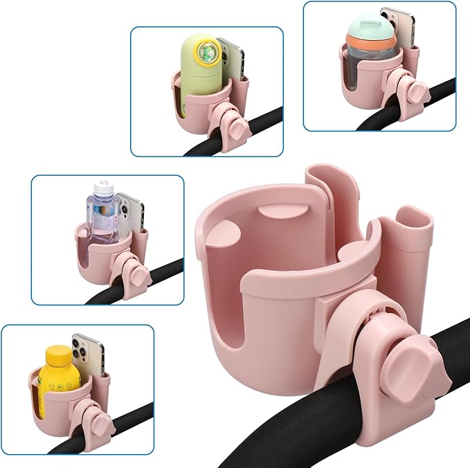 Accmor Stroller Cup Holder with Hook, Bike Cup Holder, Universal Cup Holder for Uppababy Nuna Doona Strollers, 2-in-1 Cup Phone Holder for Stroller, Bike, Wheelchair, Walker, Scooter