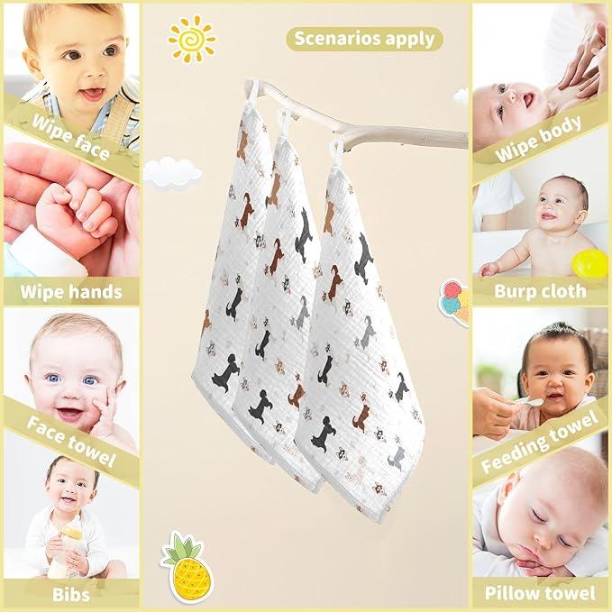 vvfelixl Baby Cotton Washcloths Siberian Husky Dog Infants Bath Towel for Unisex Puppy Face Towels for Newborn, Natural Baby Wipes Delicate Skin, 11.8 X 11.8 inch, one sizex3