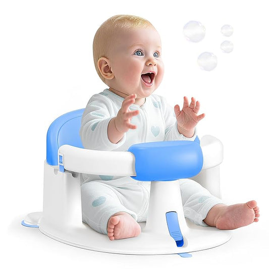 Baby Bath Seat Baby Bathtub - with Strong Suction Cups and 360° Surround Support – Easy Release, Non-Slip Cushion, Lockable Armrests – Infant Bath Chair for Babies 6-24 Months, Blue