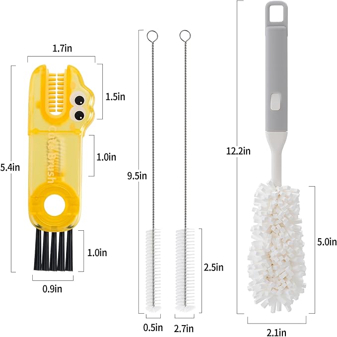 Peitushengjin Bottle Brush Cleaning Set 4-Piece Set: 2X Straw Cleaning Brushes 1x 3-in-1 Portable Travel Brush 1x Detachable Handle Brush Ideal for Cleaning lids, Straws, Water Bottles, and More.
