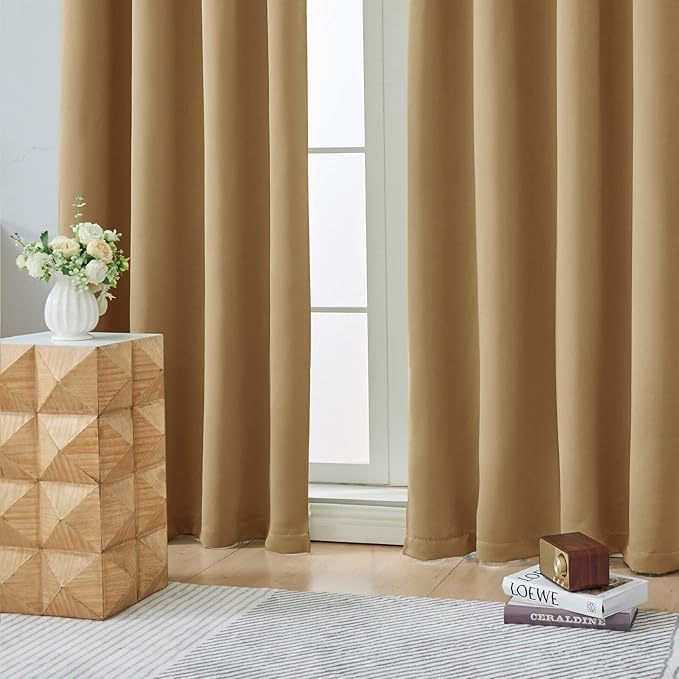 Aiyufeng Gold Short 36 Inches Blackout Curtain 2 Panels Set, Half Window Rod Pocket Privacy Curtain Tiers for Kitchen, Curtains Blackout for Bathroom Shades, W40 x L36 Inch, Gold