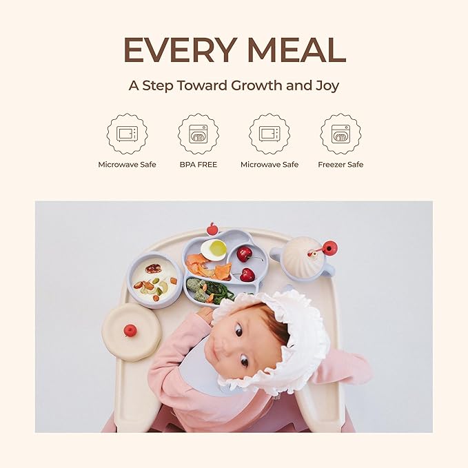 COZY ROCK Silicone Baby Feeding Set, Gelato Collection Baby Led Weaning Supplies, First Self-Feeding Set with Silicone Suction Bowl & Plate, Straw Cup & Bib, Fork & Spoon