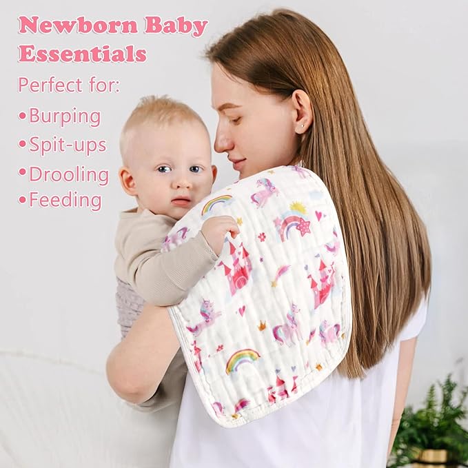 decalsweet Baby Burp Cloths Muslin Washcloths 6 Pack Muslin Burp Cloths 100% Cotton Large 20''x12'' Soft 6 Layers Baby Burp Rags for Boys Girls Baby Essentials for Newborn Gift Machine Washable