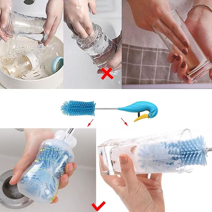WSOQYEO Water Bottle Cleaner Brush Semi-Automatic Silicone Bottle Brush for Baby, Sports, Vase, Glassware, and Smaller Diameter Openings