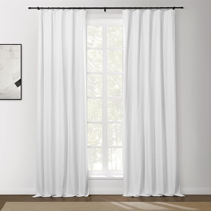 ChadMade 2 Panels Blackout Curtains 132 Inches Long, Extra Long Window Treatments for Bedroom Living Room, Rod Pocket Back Tab Hook Belt Flat Hooks Drapes, Snow White, 2 Panels, 50 W x 132 L Inch