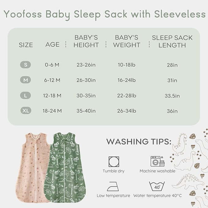 Yoofoss Baby Sleep Sack 6-12 Months, 1.5 Tog Sleep Sack, Fleece Baby Wearable Blanket with 2-Way Zipper, Infant Sleeping Sack, Soft Warm Lightweight(Small)