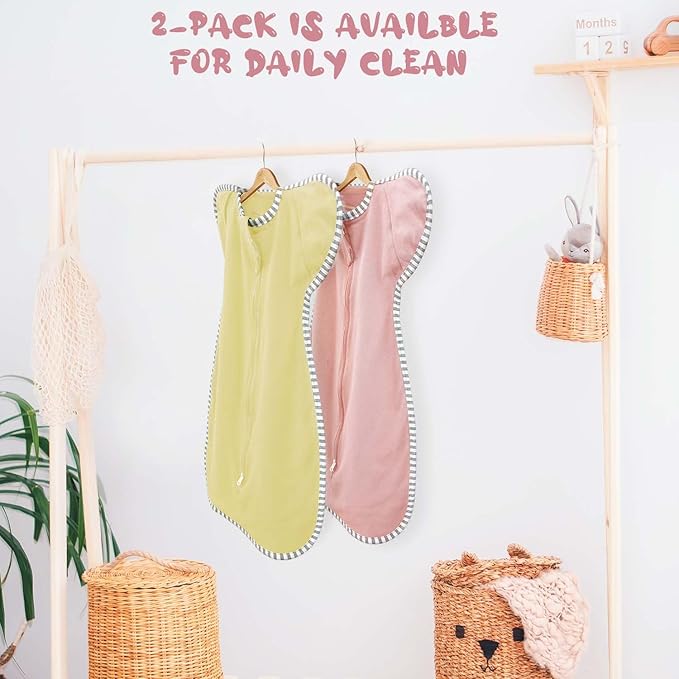 Baby Sleep Swaddles Arms up Swaddle 6-9 Months, Baby Transitional Swaddle Sack with 2-Way Zipper, 2-Pack Arms In/Out 100% Cotton 0.8Tog Transition Sleep Sack for Girl (Large 20-27lbs)